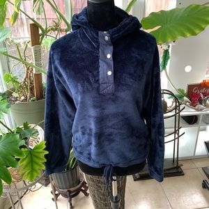 Hollister Women’s Small Fuzzy Pullover Hoodie Blue 1/4 Zip Snap Drawstring